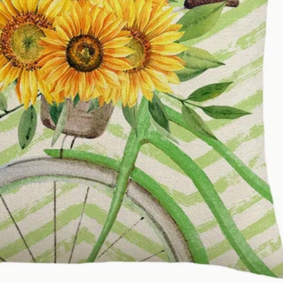 NEW SUNFLOWERS & VINTAGE BICYCLE ALL SEASONS FLORAL LINEN PILLOW COVER 17.7" - Picture 5 of 6